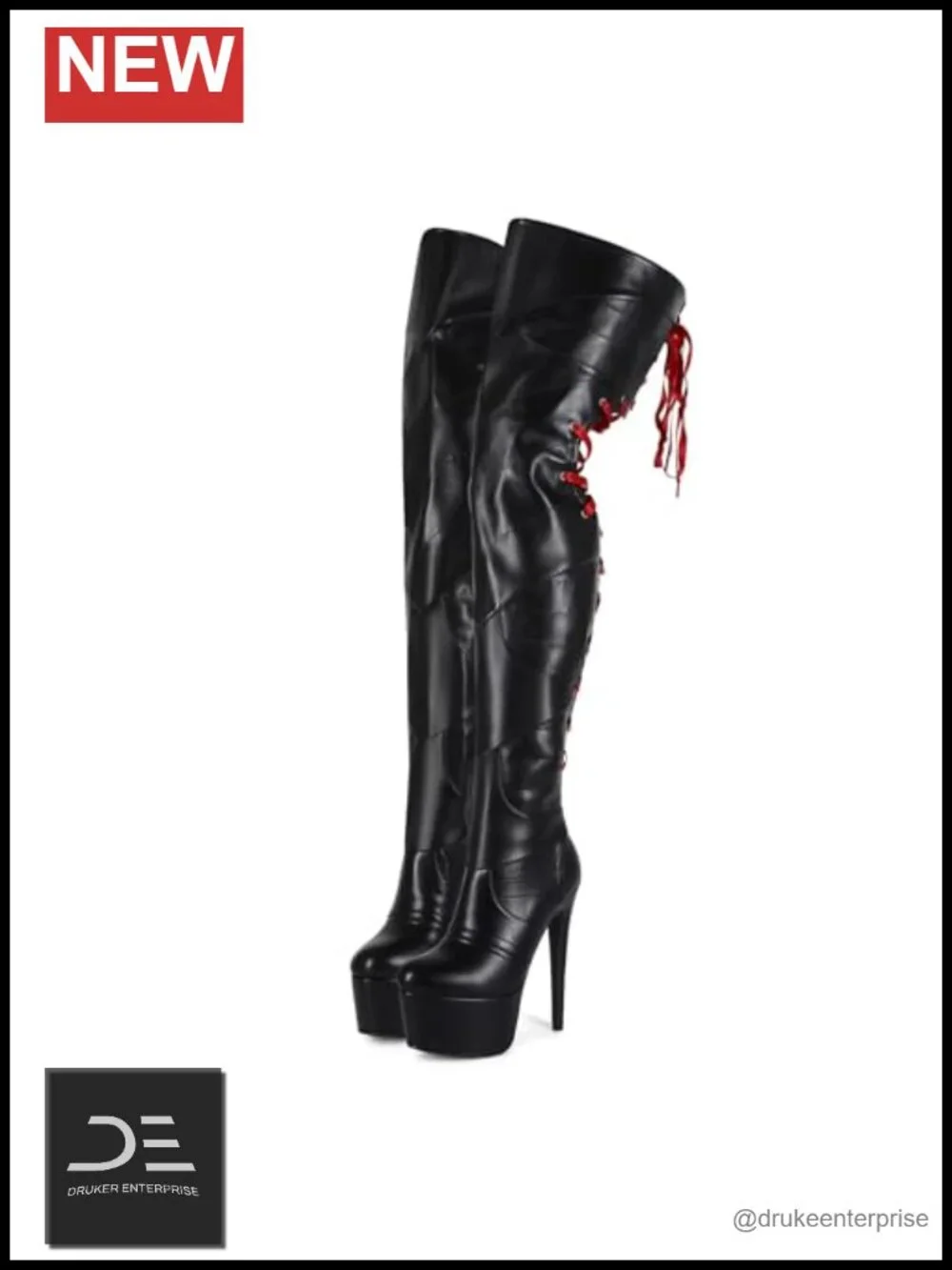 Large Size Over the Knee Stiletto Platform Boots Faux Leather Zip